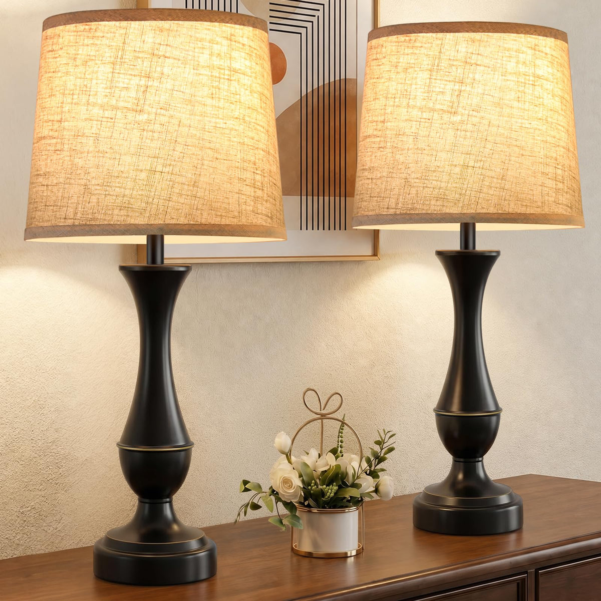 Touch Lamps for Nightstand, 3 Way Dimmable Lamps for Bedroom with USB C+A