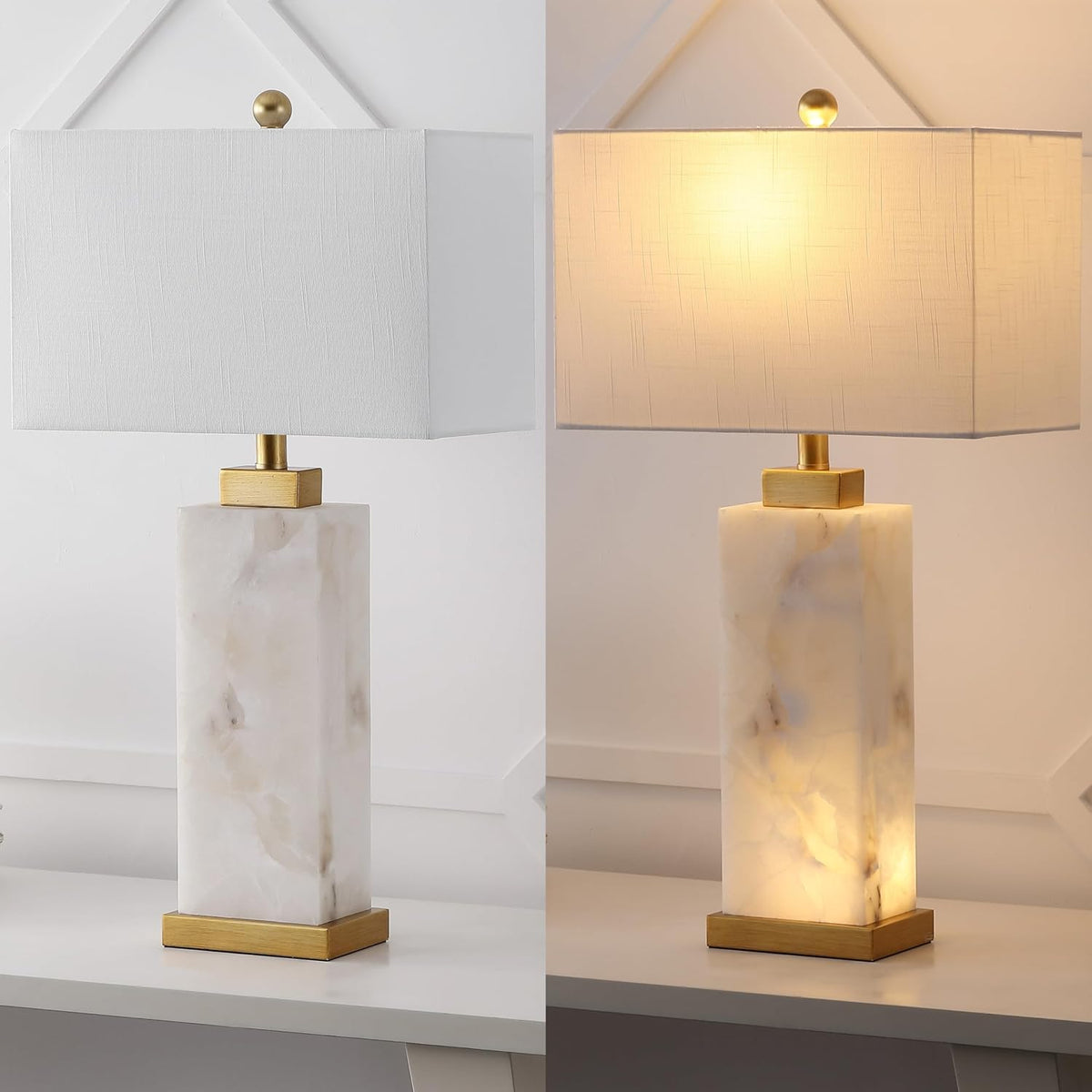 JONATHAN Y Elizabeth Alabaster Nightlight Lamp 27.5", White/Gold Painting