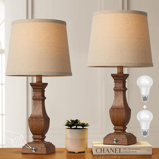 ROTTOGOON Dimmable Table Lamps Set of 2, Rustic Farmhouse Table Lamps for Living Room Bedroom, Bedside Desk Lamps for end Tables, Touch Lamps for nightstand, 9W Bulbs Included, 22", Brown