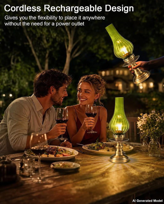 UMEXUS Vintage Rechargeable Cordless Table Lamp Battery Operated, Green