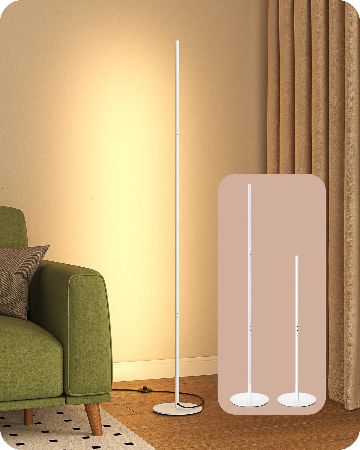 EDISHINE 59.84" LED Corner Floor Lamp, 3000K & Stepless Dimmable, Black