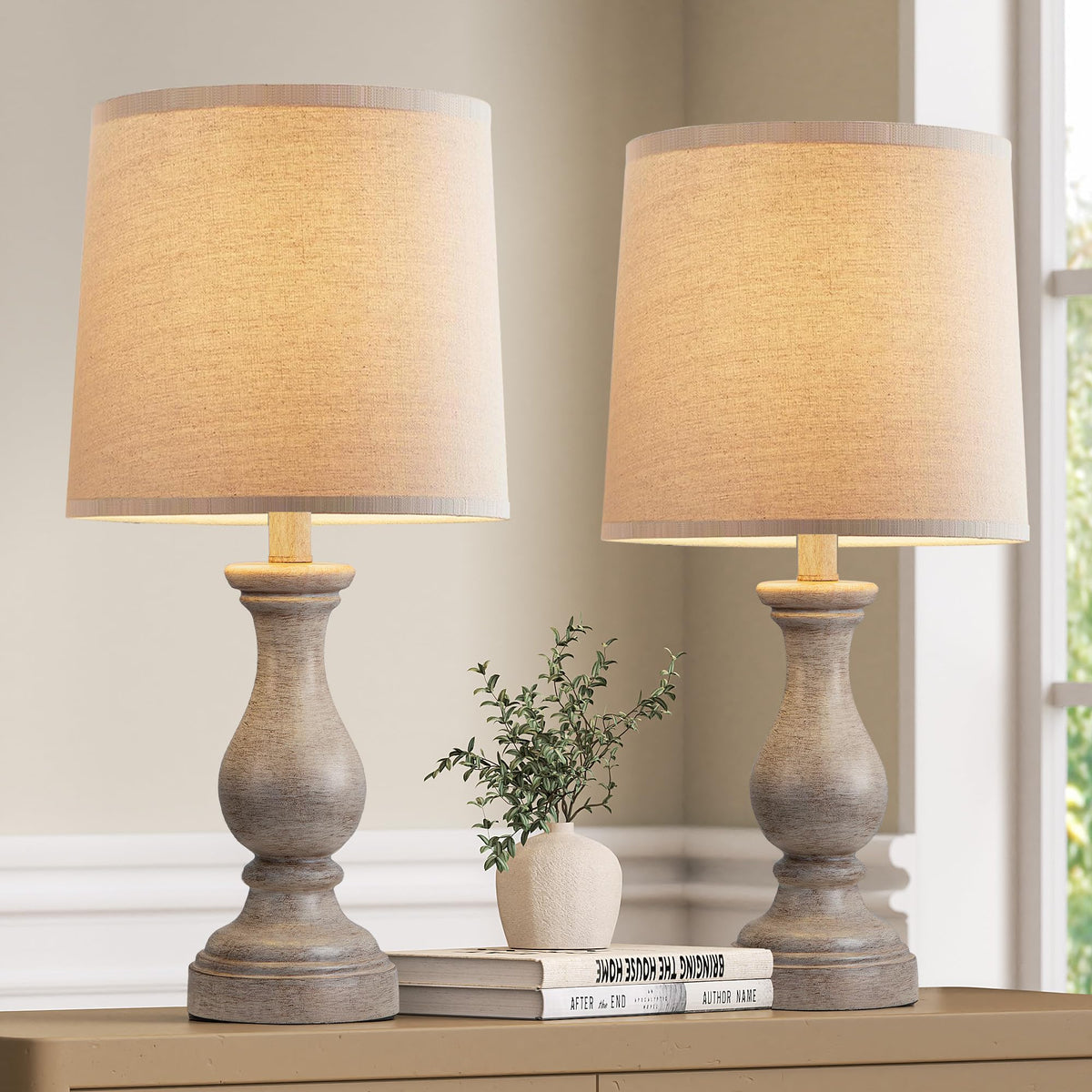 22" Farmhouse Table Lamps Set of 2, Rustic Bedside Lamps for Bedroom