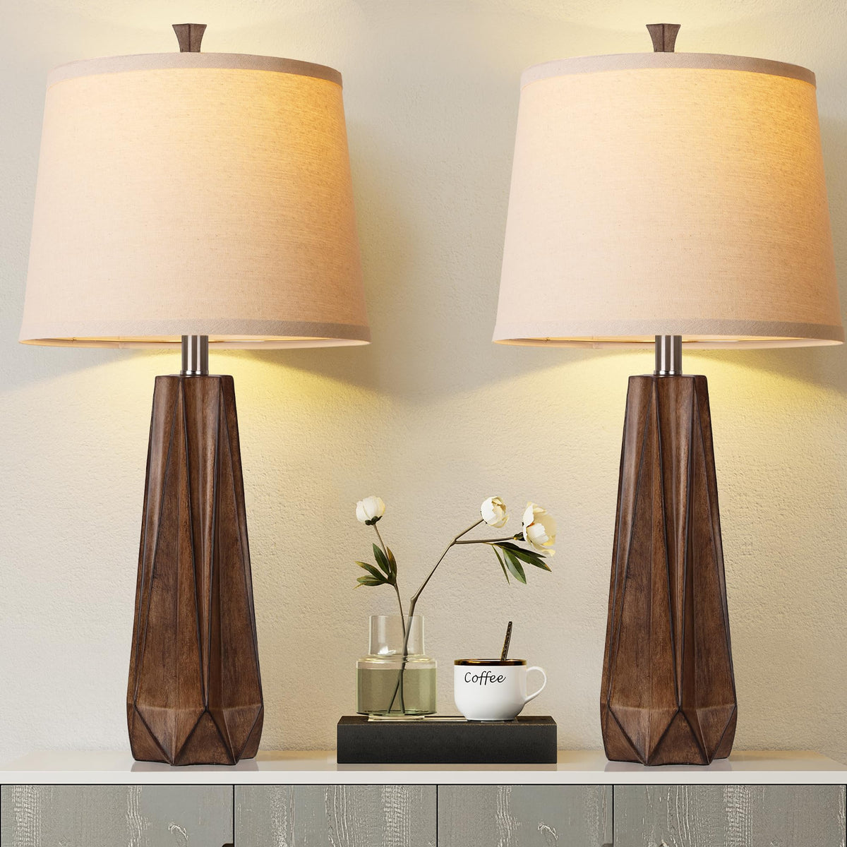 WIHTU 27'' Navy Blue Resin Table Lamps, Desk Lamps with 3 Color Temperature