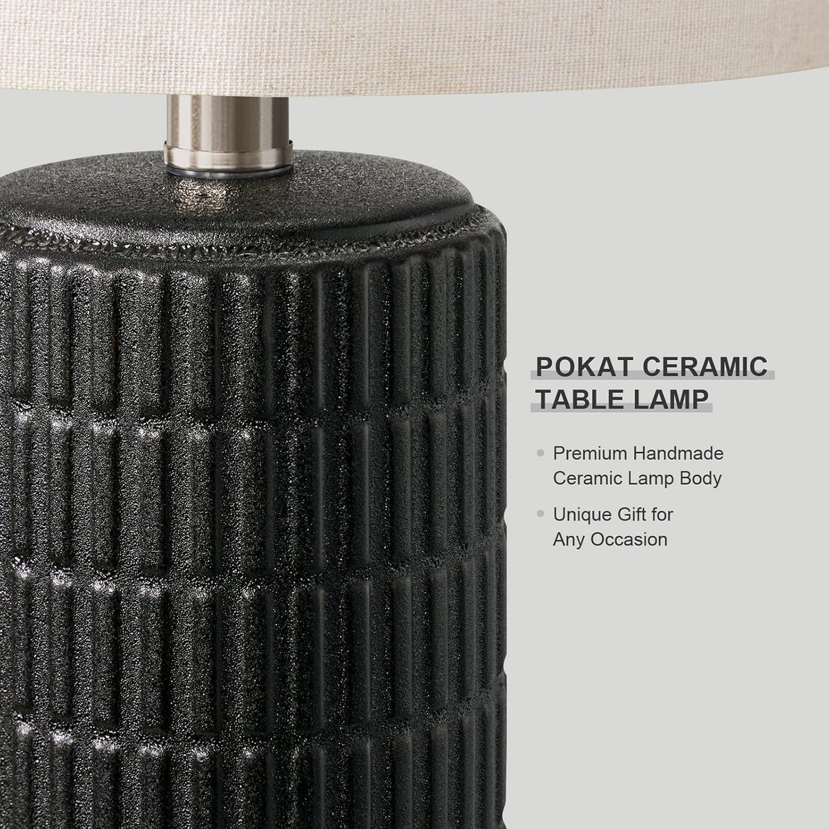 PoKat 21'' Black Table Lamp with Gift Box, Small for Bedroom, Stone-Like