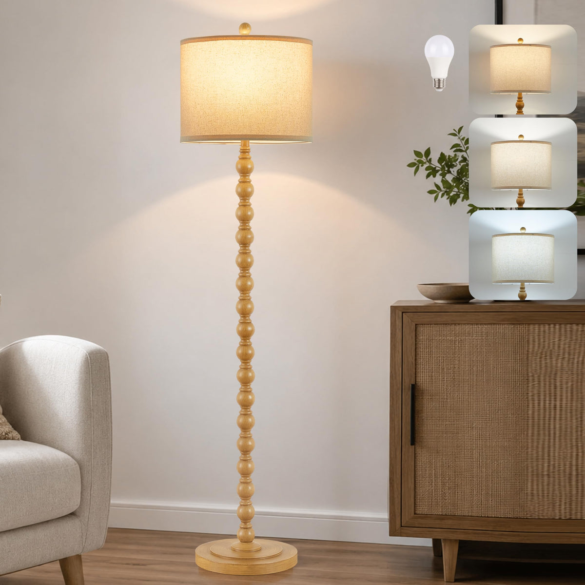 Farmhouse Floor Lamp for Living Room, 62" Tall Standing Lamp with Bulb
