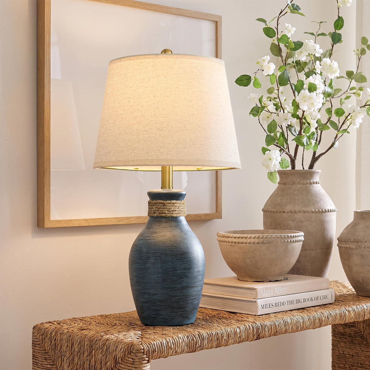 USumkky 22.5" Farmhouse Ceramic Table Lamp Coastal Bedside Lamp Dark Brown