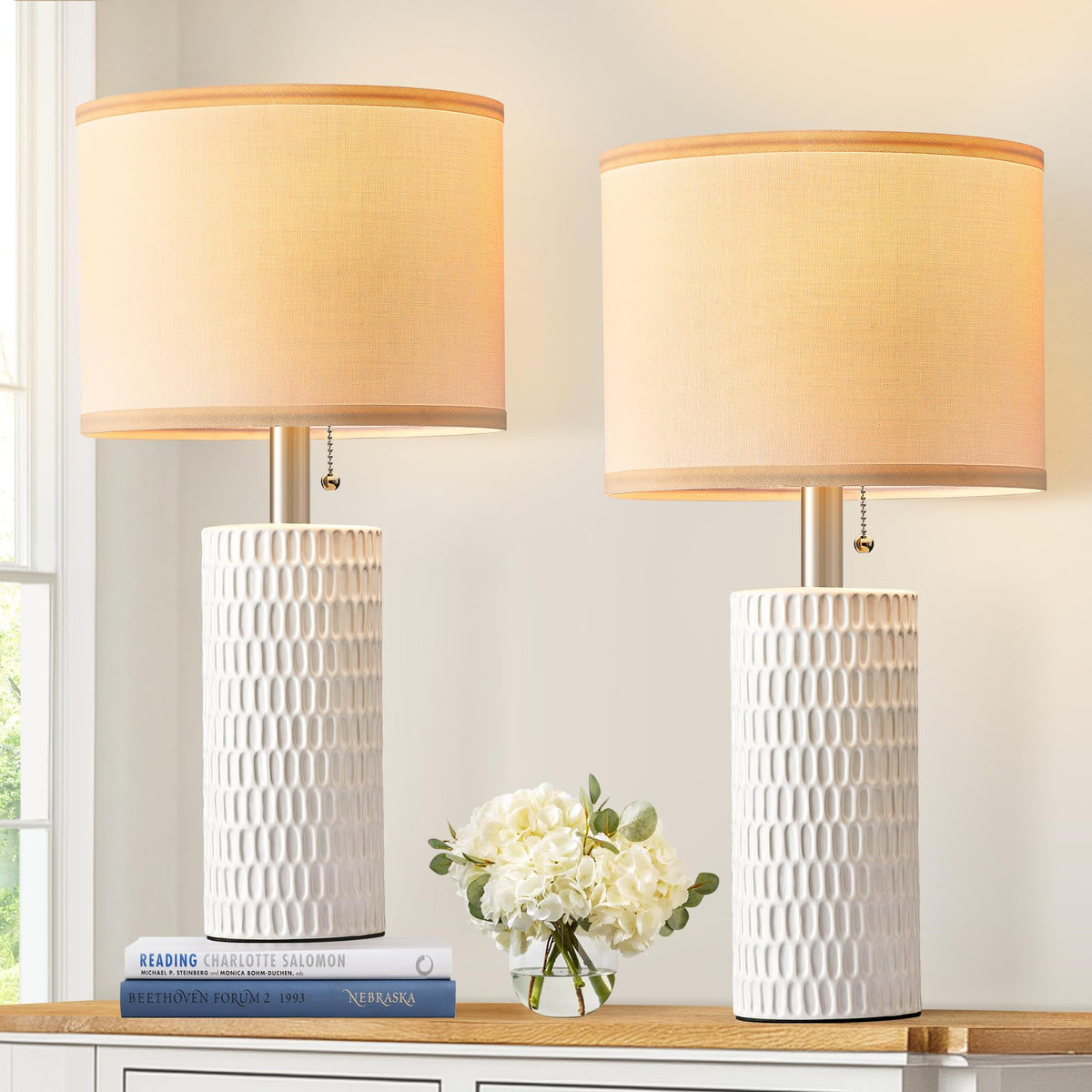 Reaketon 20.5”Modern Ceramic Table Lamps for Bedroom Set of 2, Dark Blue