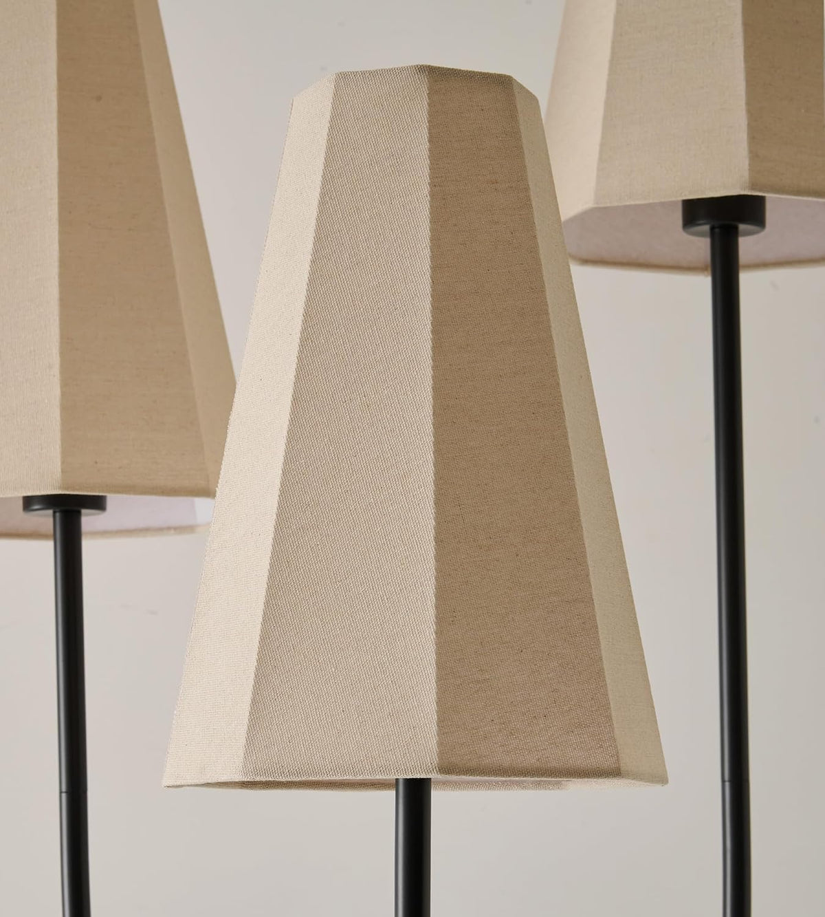 ZenGlimmer Artistic Vintage Floor Lamp, 3-Light Standing Lamps with Sculptural Curved Iron Base & Octagonal Linen Shades, Statement Lighting for Living Room, Bedroom, Studio