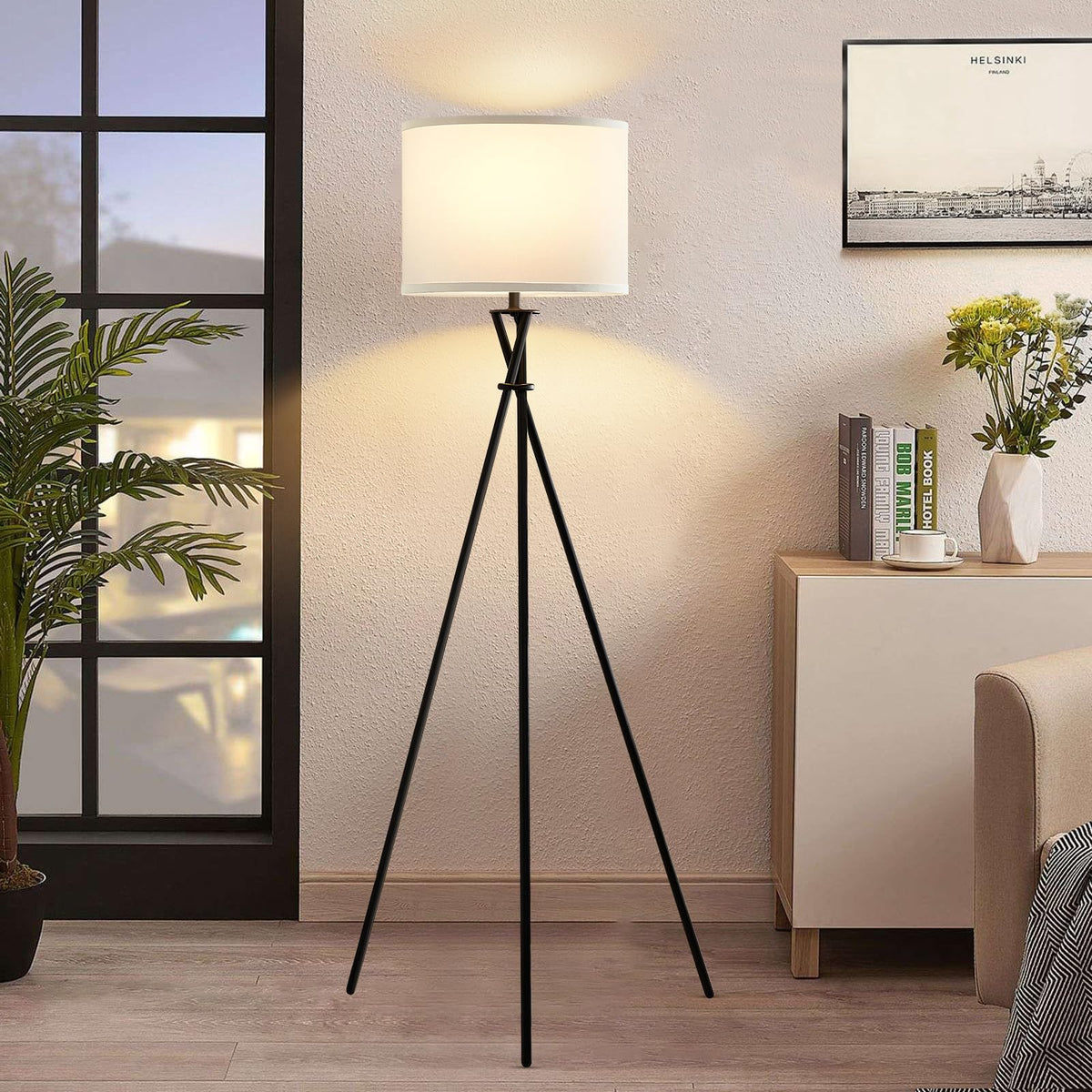 Gold Tripod Floor Lamp, 61” Floor Lamps for Living Room with Rotary Switch