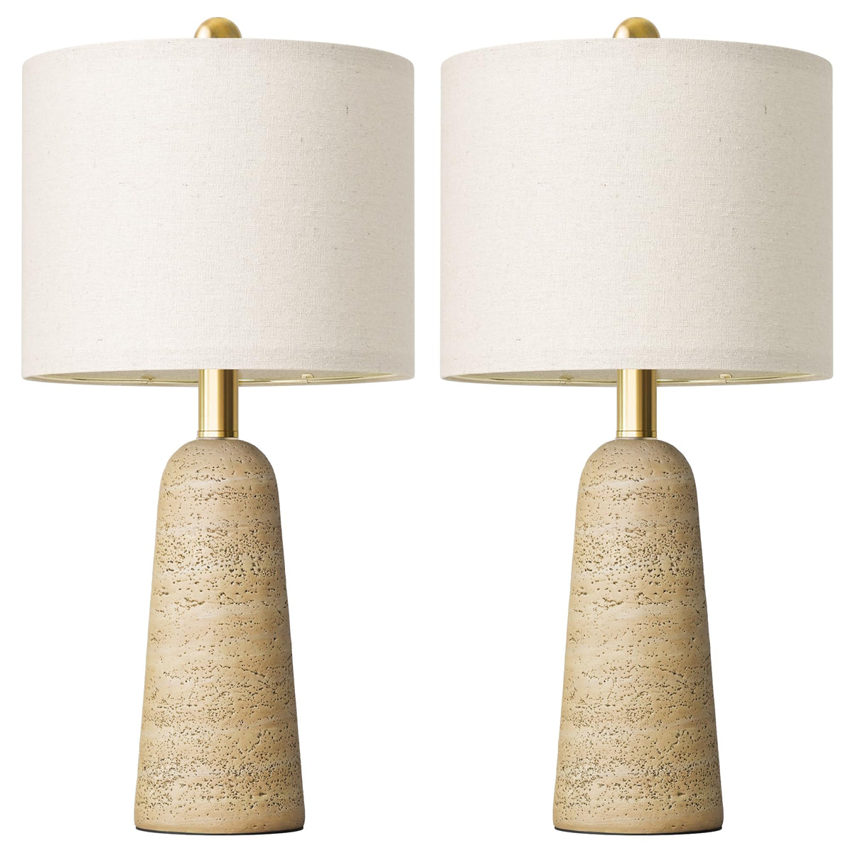 BOBOMOMO Modern Table Lamp Set of 2, Warm Beige Resin Lamp with Natural Stone Look, 27.25" Lamps for Living Room with Linen Shades, Bedside Lamp for Bedroom, Living Room, Nightstand, Entryway