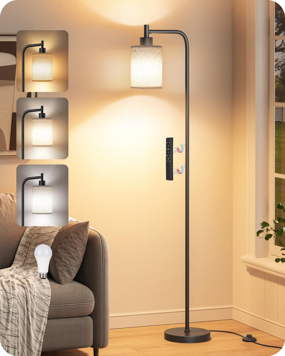 Dimmable Floor Lamp for Living Room with Remote & 10W Bulb