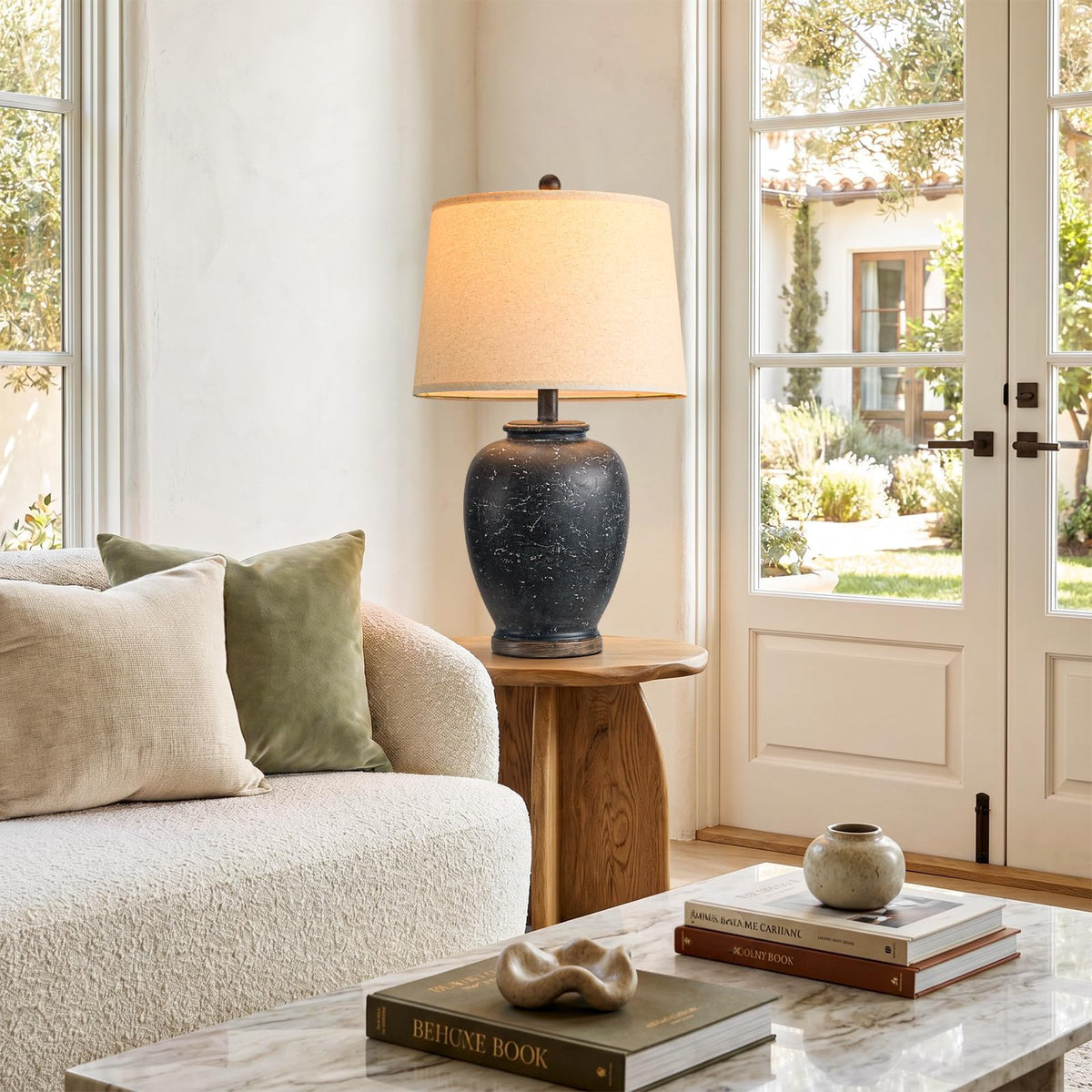 USumkky 25" Boho Ceramic Table Lamp for Living Room Bedroom Vintage Blue