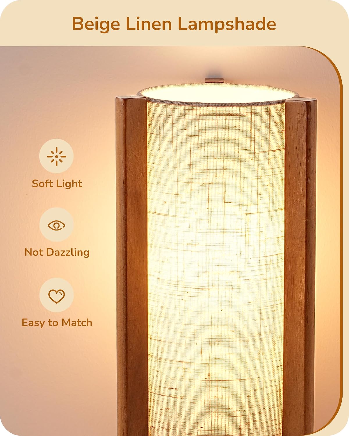 EDISHINE 13.5" Small Table Lamp, Walnut Wood Cylinder Nightstand Lamp, E26