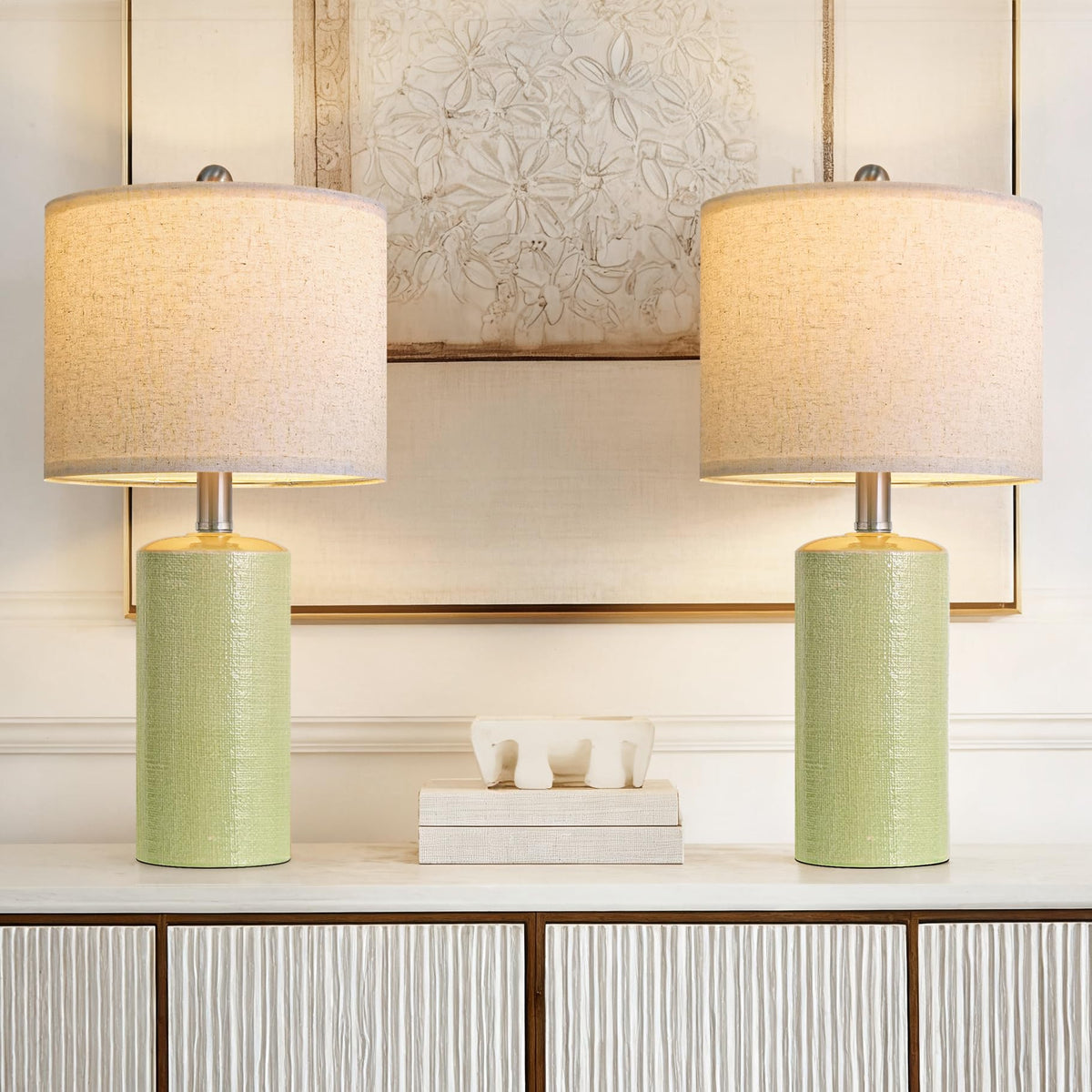 20.25" Small Table Lamps Set of 2 Modern Ceramic Lamps for Living Room