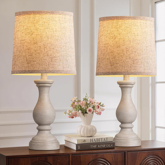 22" Farmhouse Table Lamps Set of 2, Rustic Bedside Lamps for Bedroom