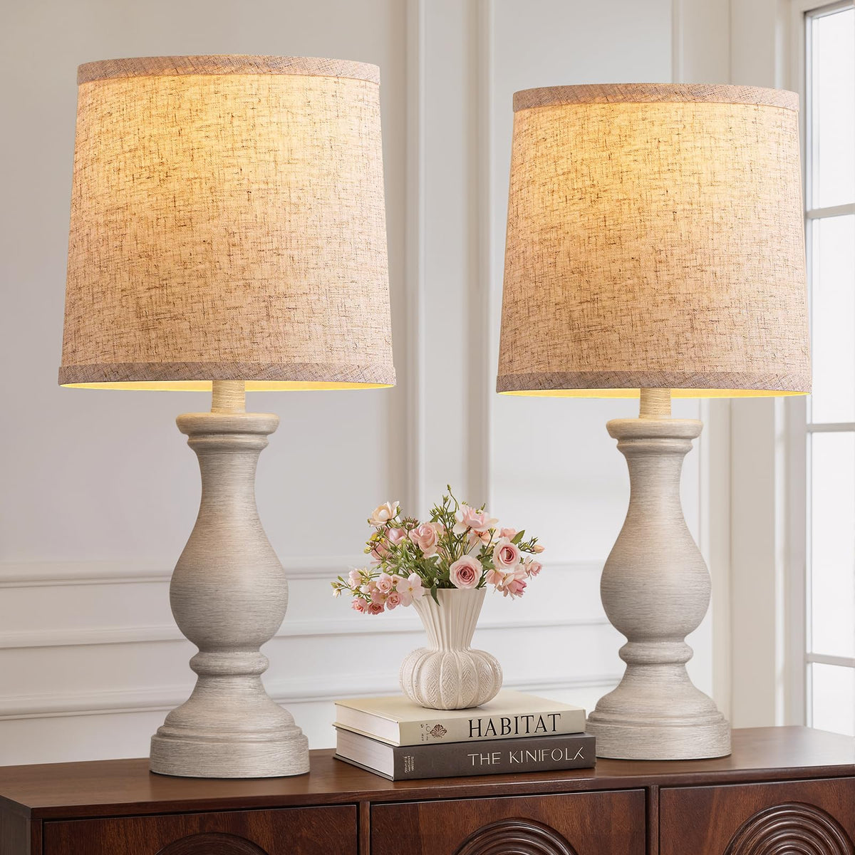 22" Farmhouse Table Lamps Set of 2, Rustic Bedside Lamps for Bedroom
