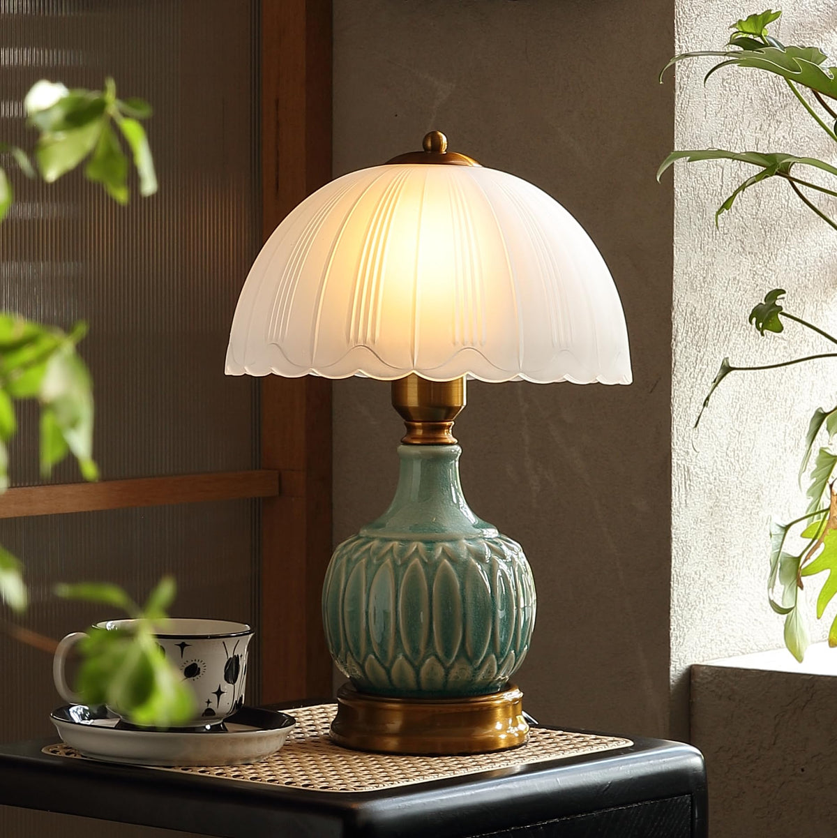 Glivpny 16" Vintage Ceramic Table Lamp for Bedroom,Mushroom Lamps (LD001)