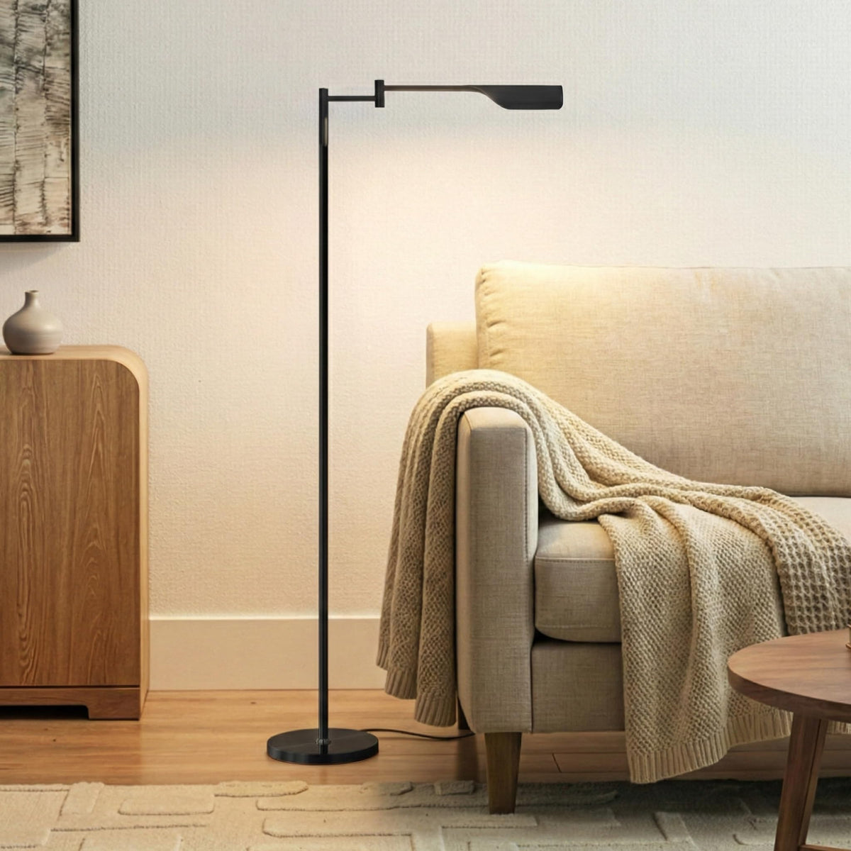 Brightech Leaf Pharmacy LED Reading Lamp, Dimmable Floor Lamp with Easy Rotation over Chair or Desk for Living Rooms & Offices, Adjustable Standing Tall Lamp, For Sewing & Crafts, Antique Brass (Gold)