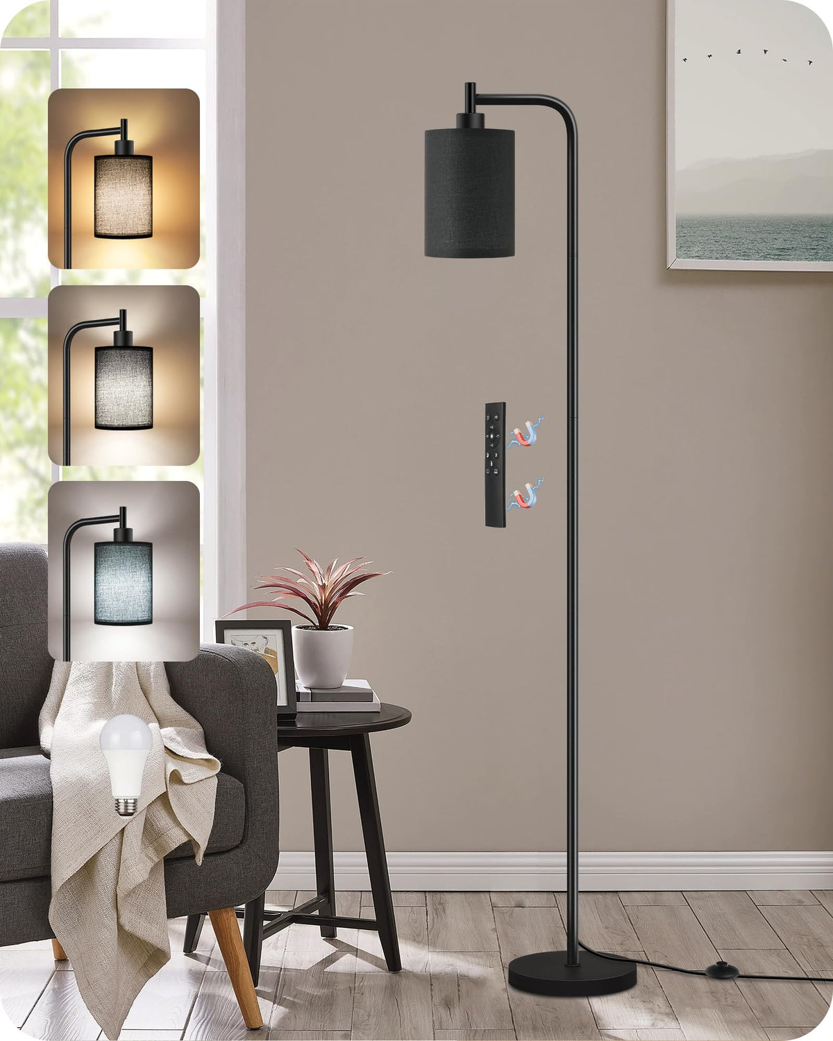 Dimmable Floor Lamp for Living Room with Remote & 10W Bulb