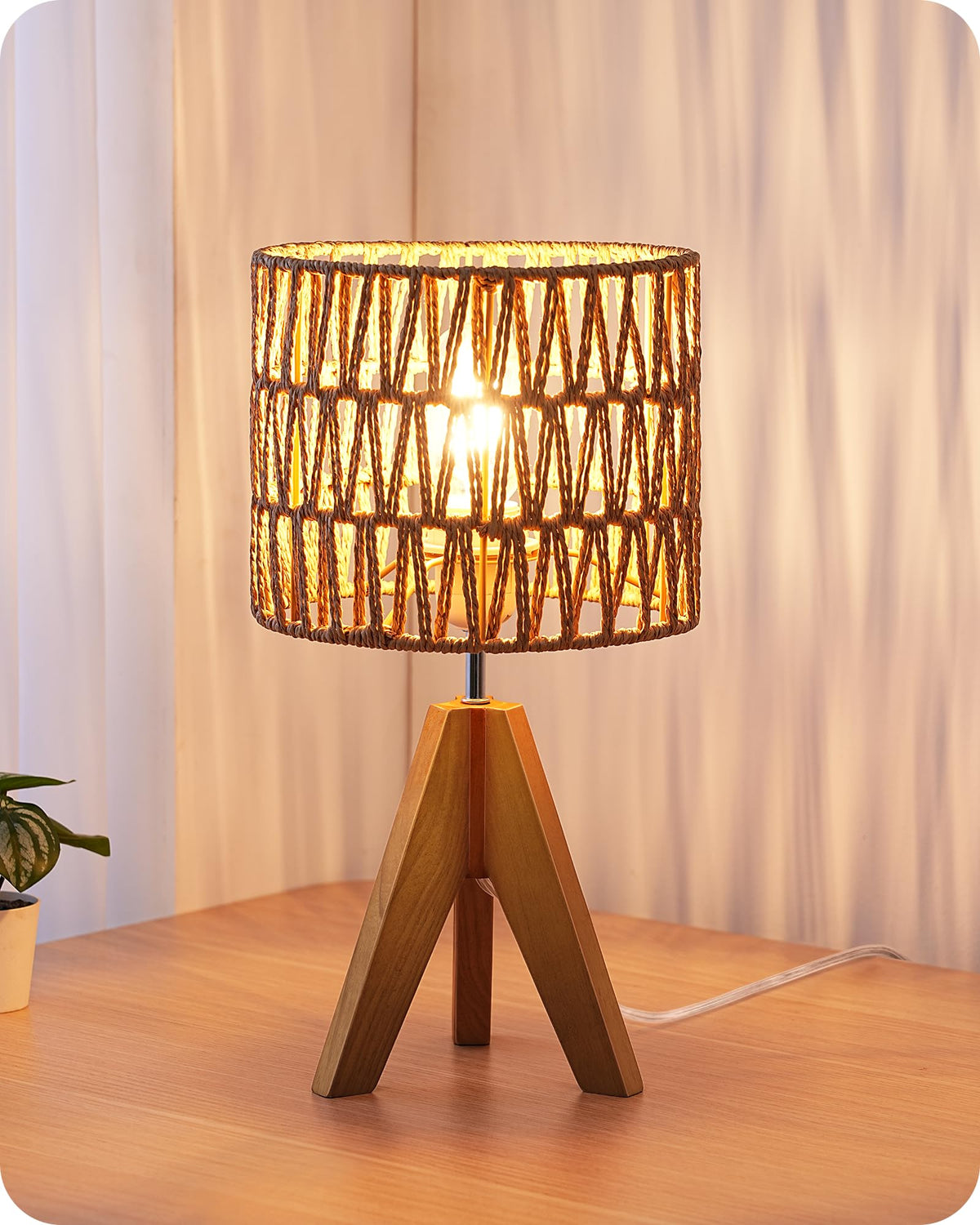 EDISHINE Tripod Table Lamp, Small Cute Bedside Lamp, 14.2 Inch, E26 Base
