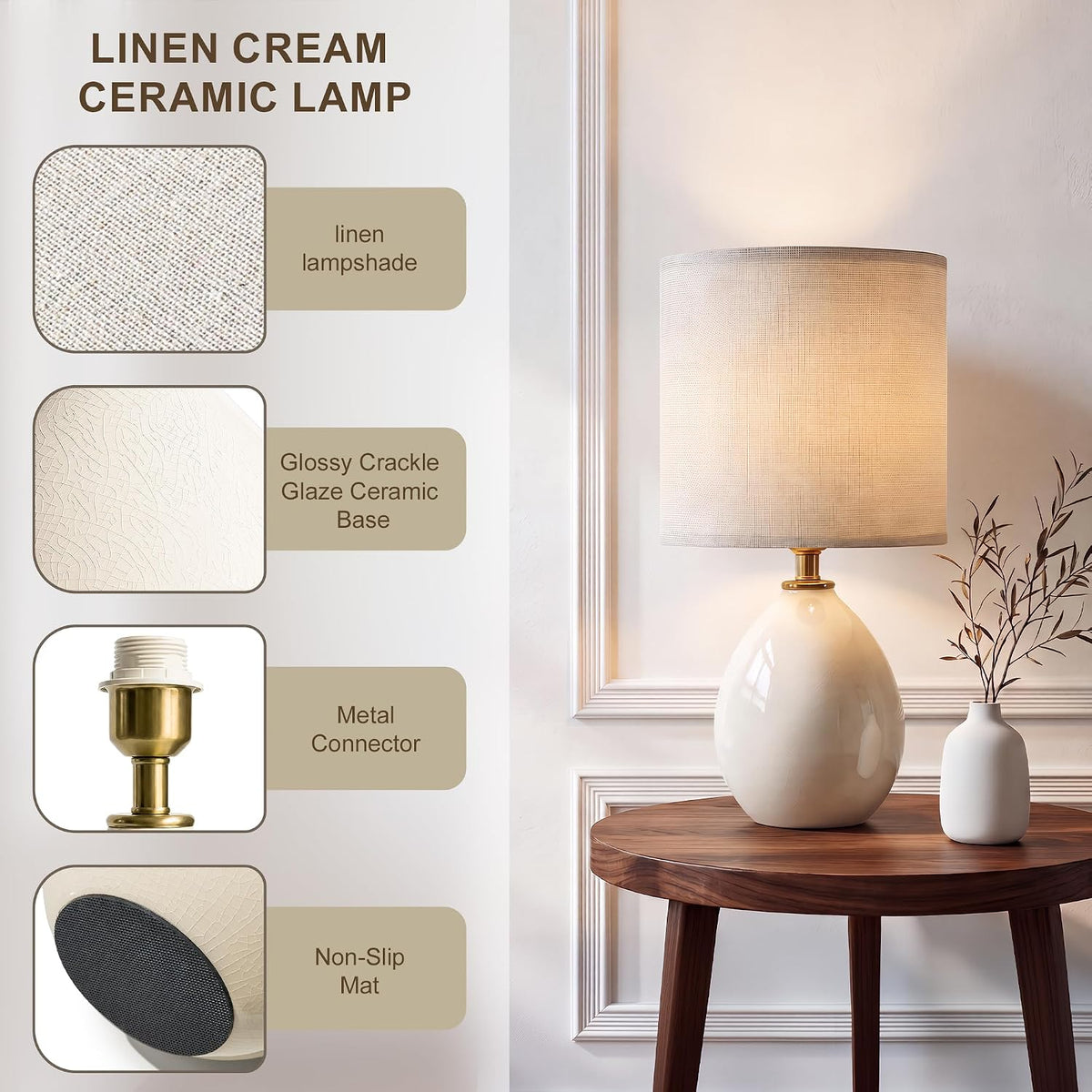 Dawnwake 17.7" Ceramic Table Lamps Set of 2 for Living Room Bedroom, Cream