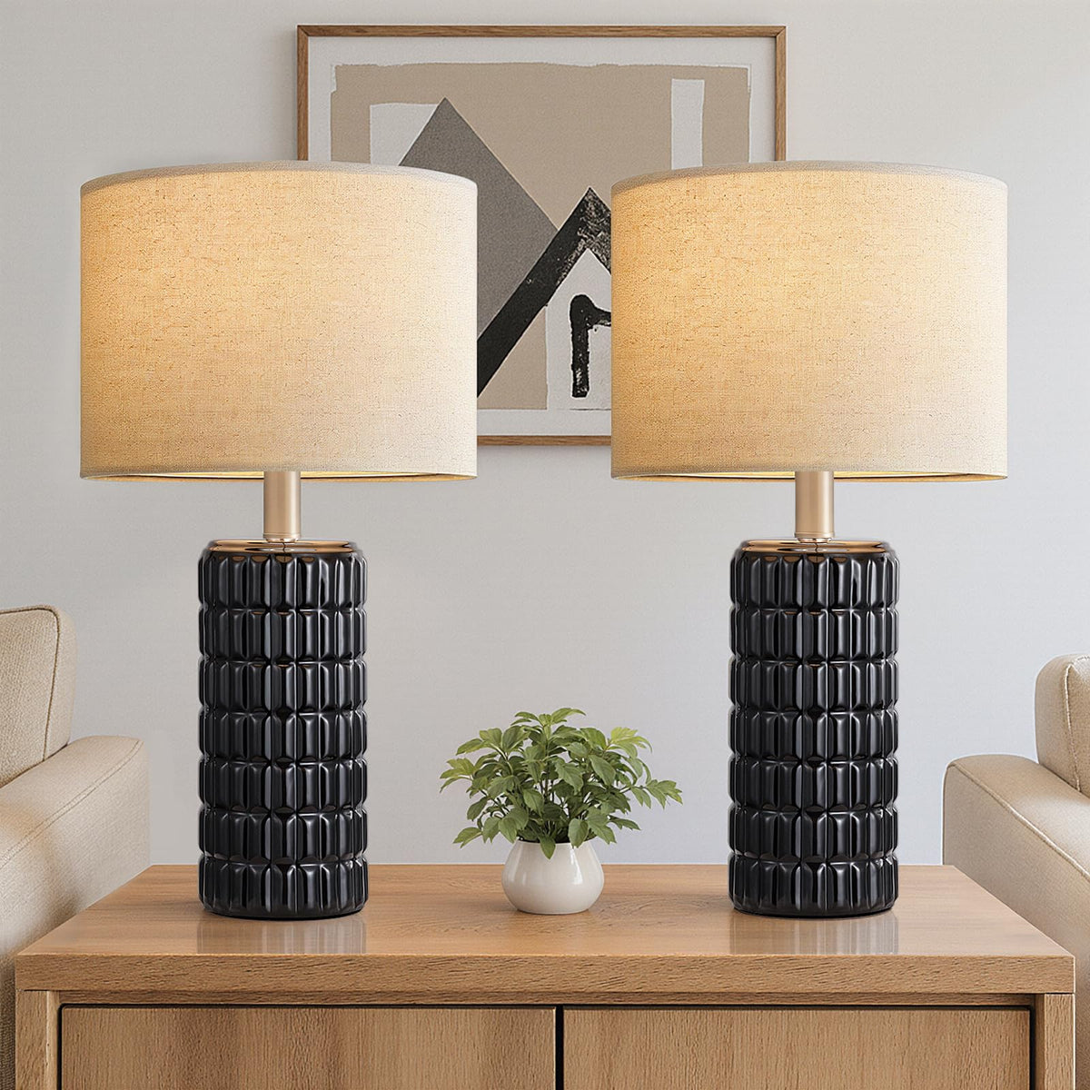Seealle 23" Modern Ceramic Table Lamps Set of 2, Lamps for Bedroom, White