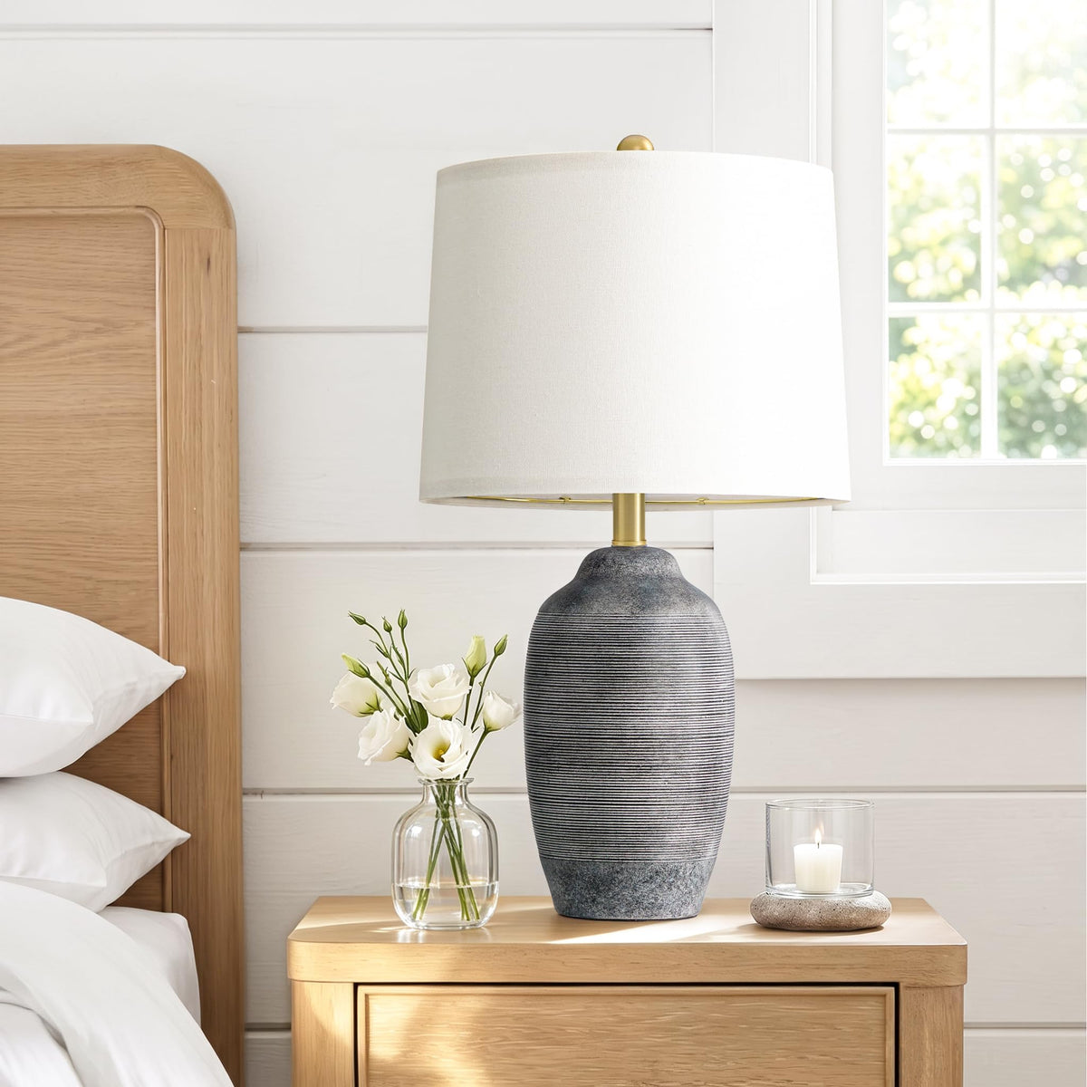 24.5" Vintage Ceramic Table Lamp for Living Room Black Single