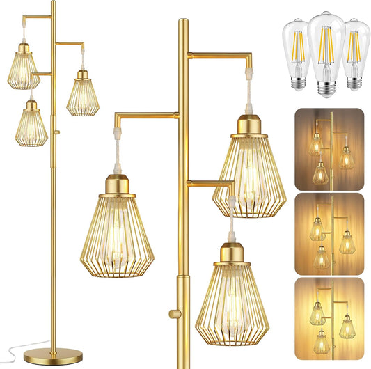 QiMH 68" Gold Floor Lamp for Living Room, Industrial Tree Tall Lamps