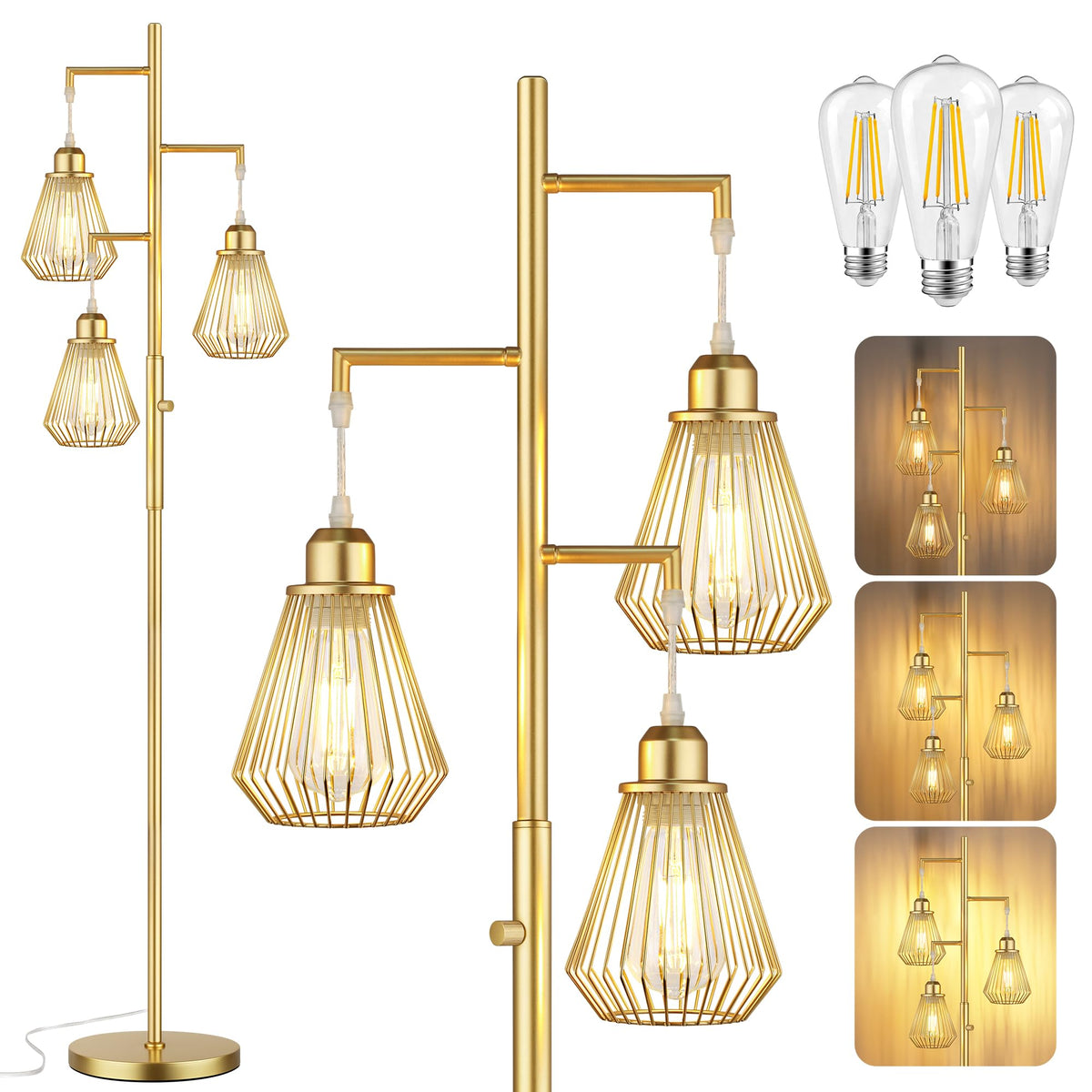 QiMH 68" Gold Floor Lamp for Living Room, Industrial Tree Tall Lamps