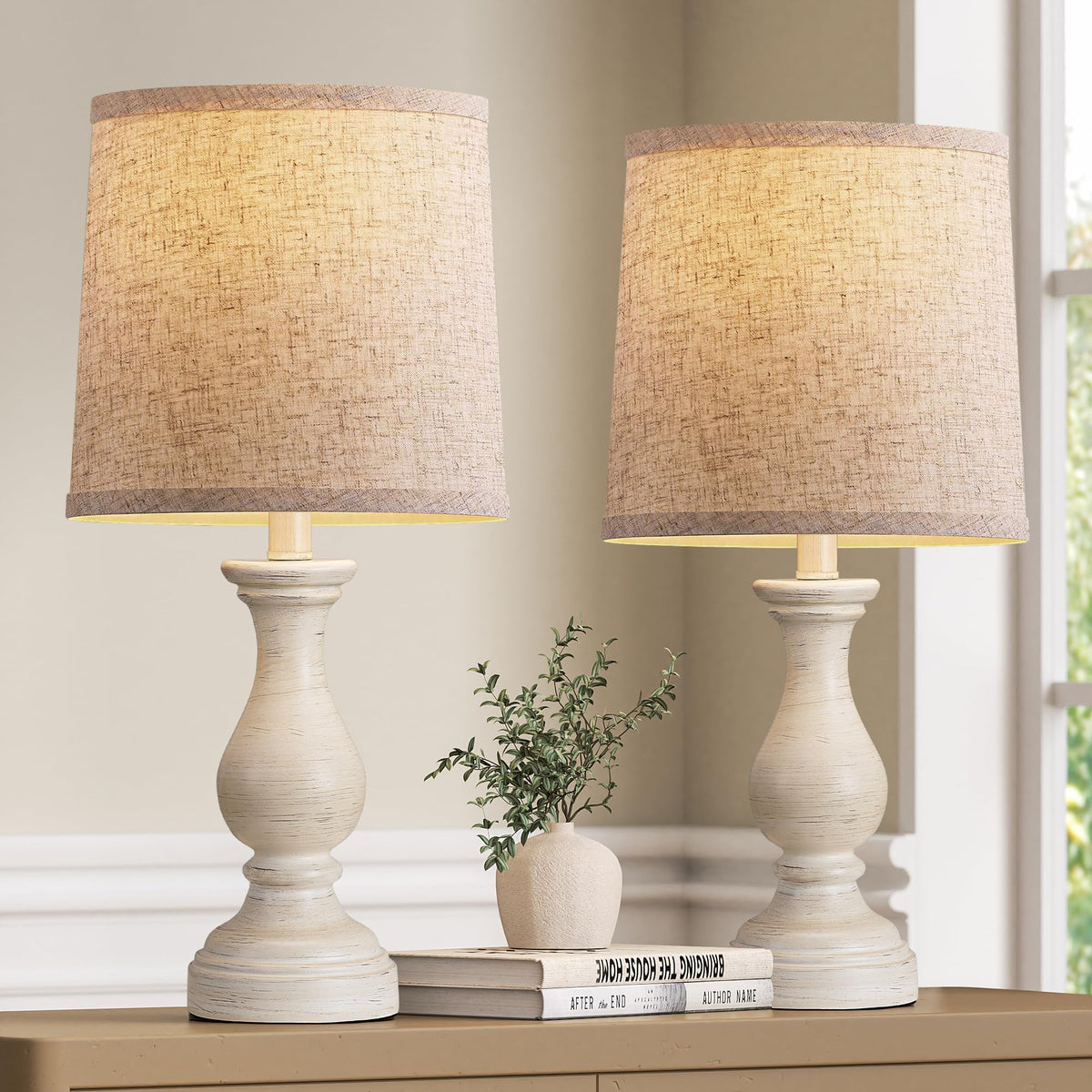 22" Farmhouse Table Lamps Set of 2, Rustic Bedside Lamps for Bedroom