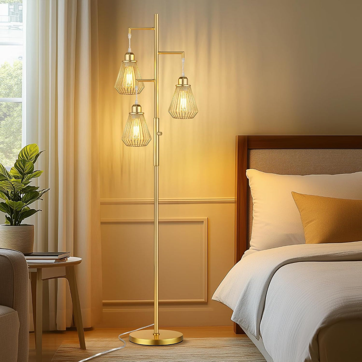 QiMH 68" Gold Floor Lamp for Living Room, Industrial Tree Tall Lamps