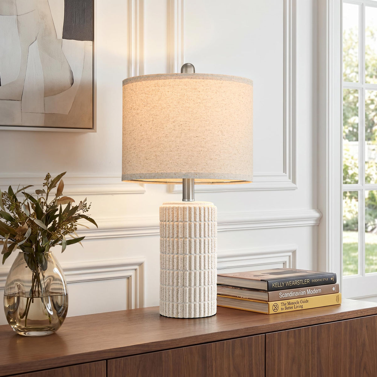 PoKat 21'' Black Table Lamp with Gift Box, Small for Bedroom, Stone-Like