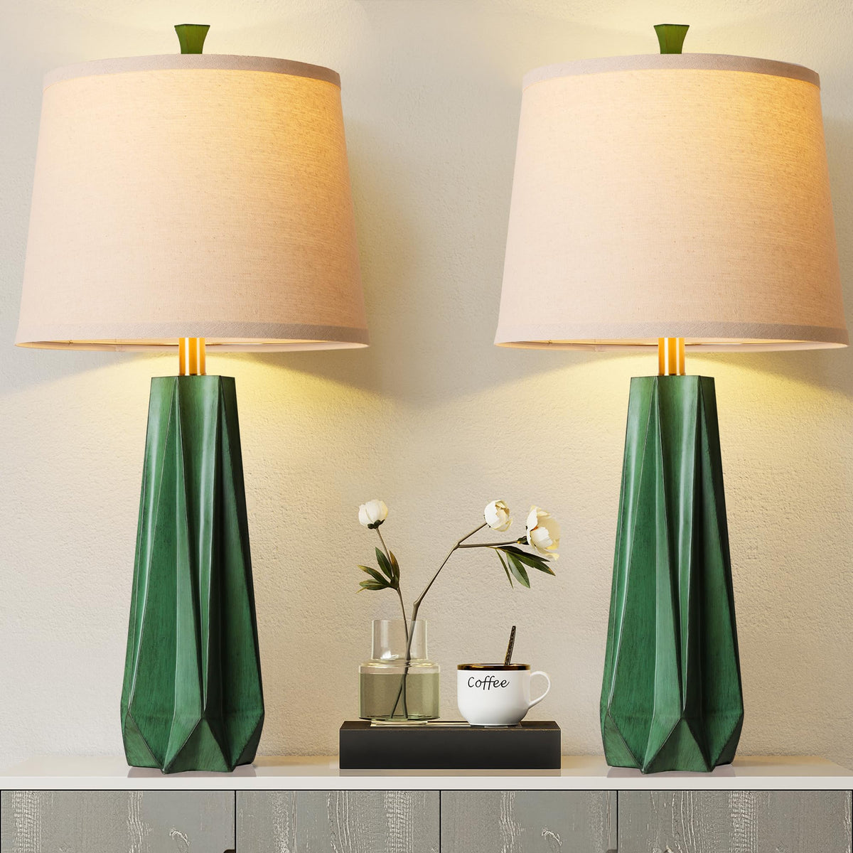 WIHTU 27'' Navy Blue Resin Table Lamps, Desk Lamps with 3 Color Temperature