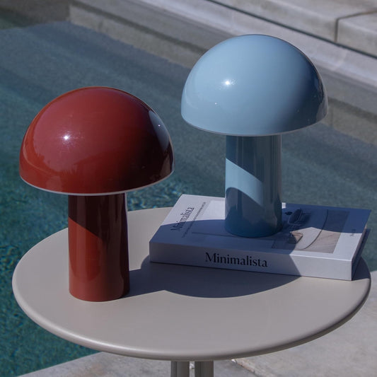 Brightech Celia Table Lamp – 10" Touch-Controlled Mushroom Accent Lamp, Cordless & Dimmable LED, Portable & Rechargeable Bedside Night Light, Sustainable Recycled Modern Patio Lamp for Home Décor, Red