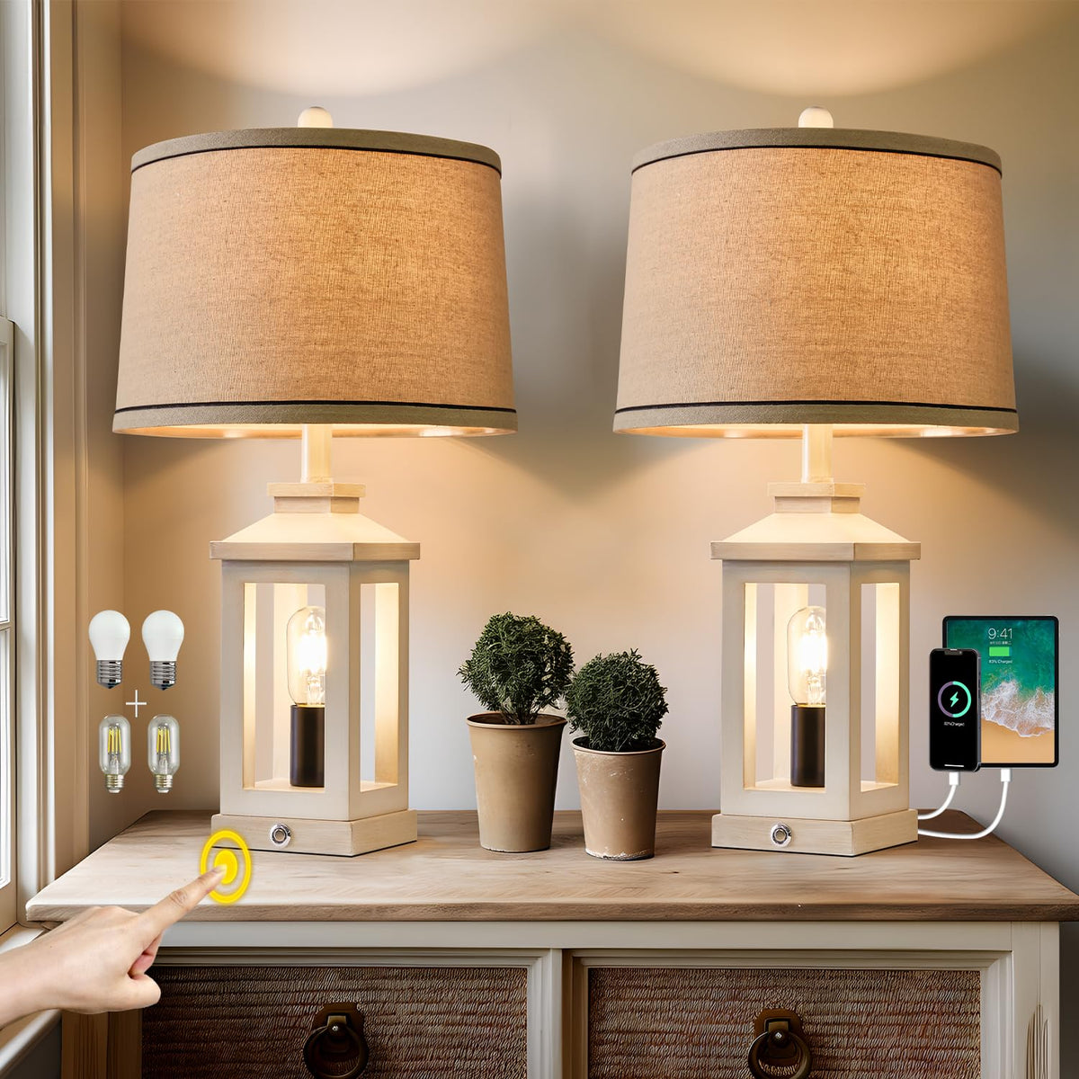 23.75" Retro Farmhouse Black Table Lamp for Living Room Bedroom Nightstand