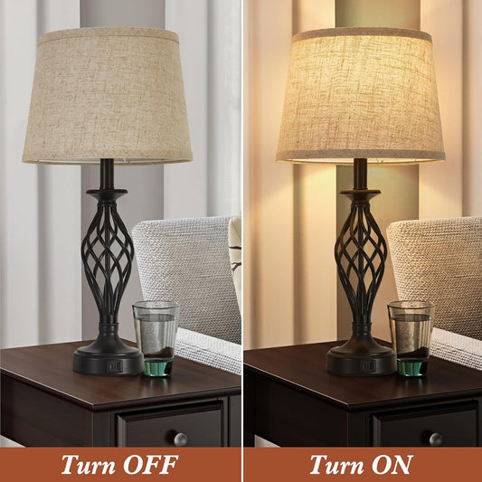 Table Lamp for Bedroom Set of 2 with USB C+A Ports,Modern Night Stand Lamps