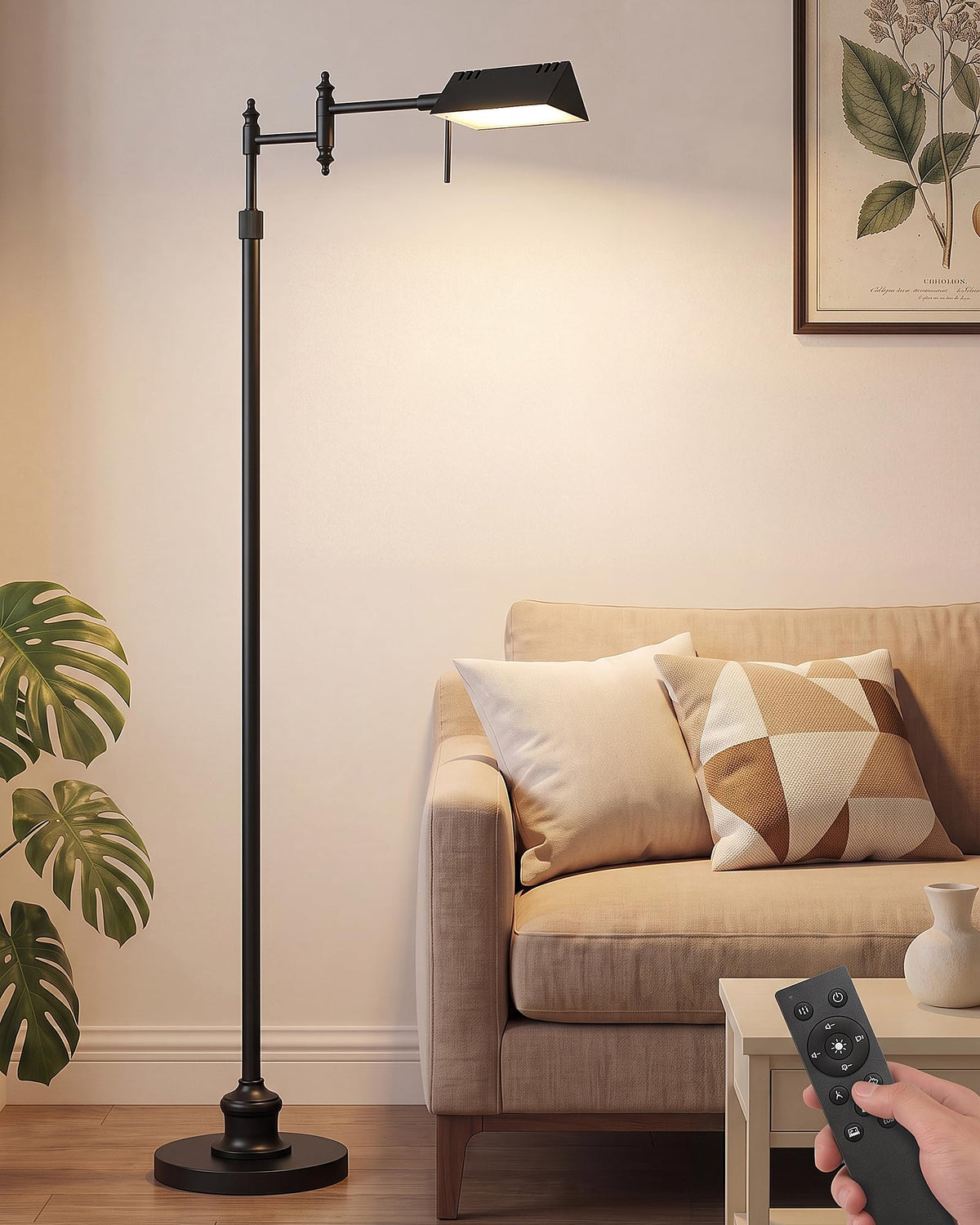 Bairth Gold Reading Floor Lamp, Dimmable Pharmacy Standing Lamp with Remote