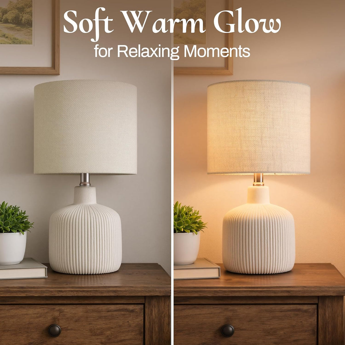 Ceramic Table Lamp, Off-White, 17.75"