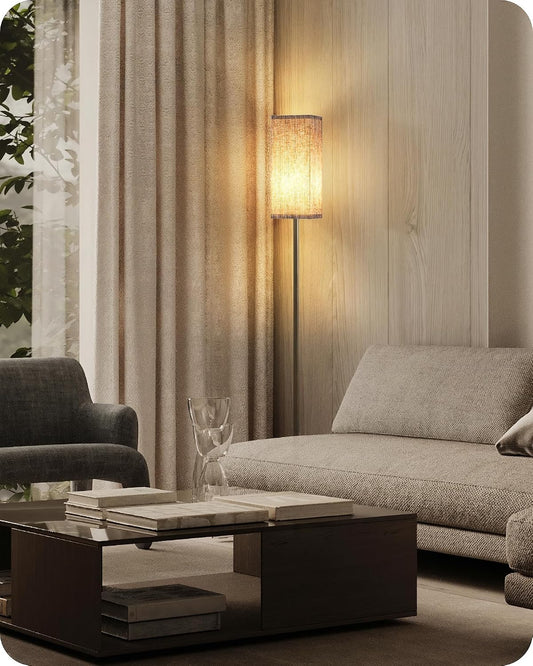 64.2” Dimmable Floor Lamp for Living Room with Remote and Foot Switch, Corner Floor Lamp for Bedroom, Includes 10W A19 Bulb, Modern Standing Tall Lamp, ETL Listed Beige and Black E17LD05