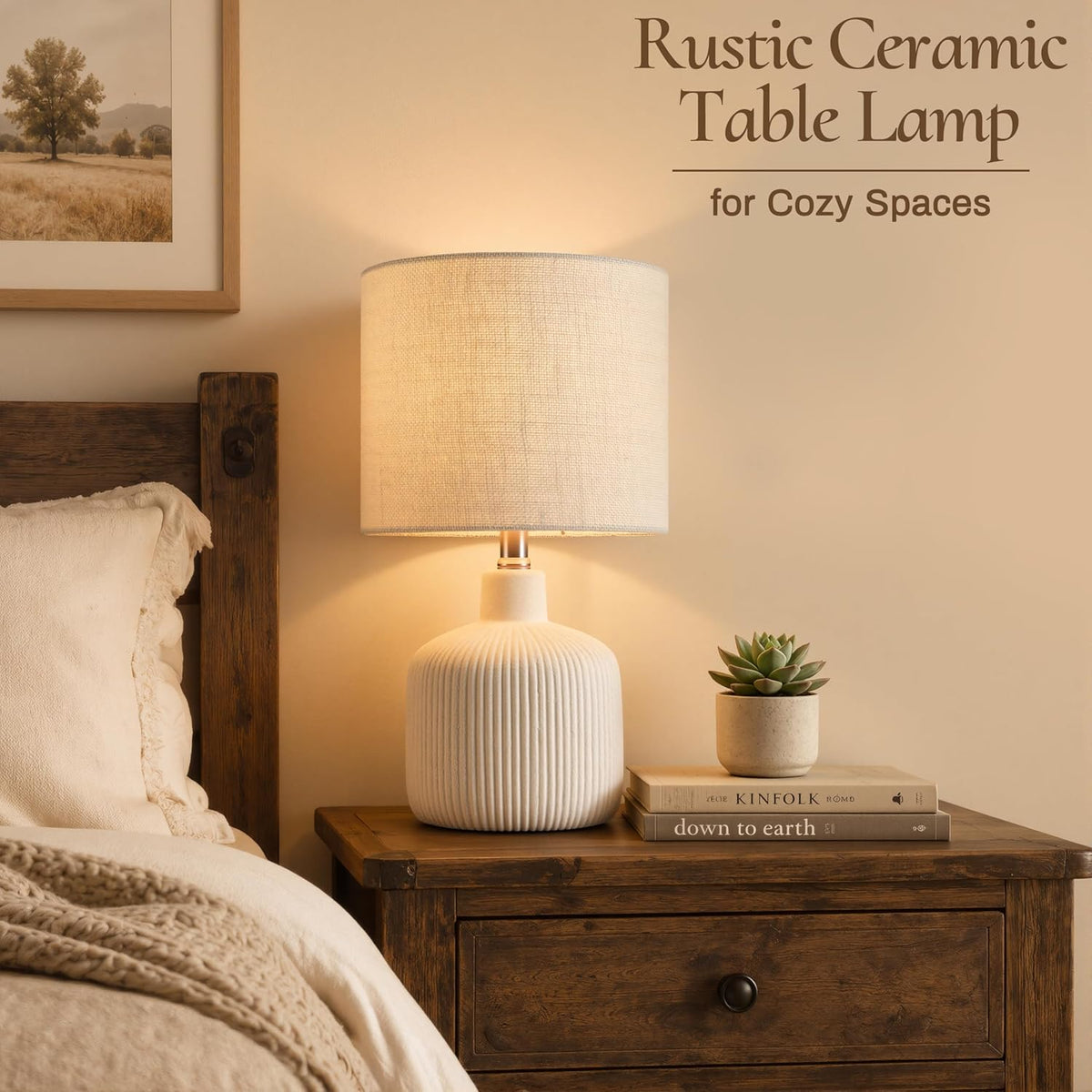 Ceramic Table Lamp, Off-White, 17.75"
