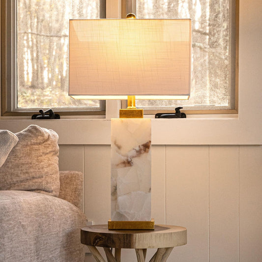 JONATHAN Y Elizabeth Alabaster Nightlight Lamp 27.5", White/Gold Painting