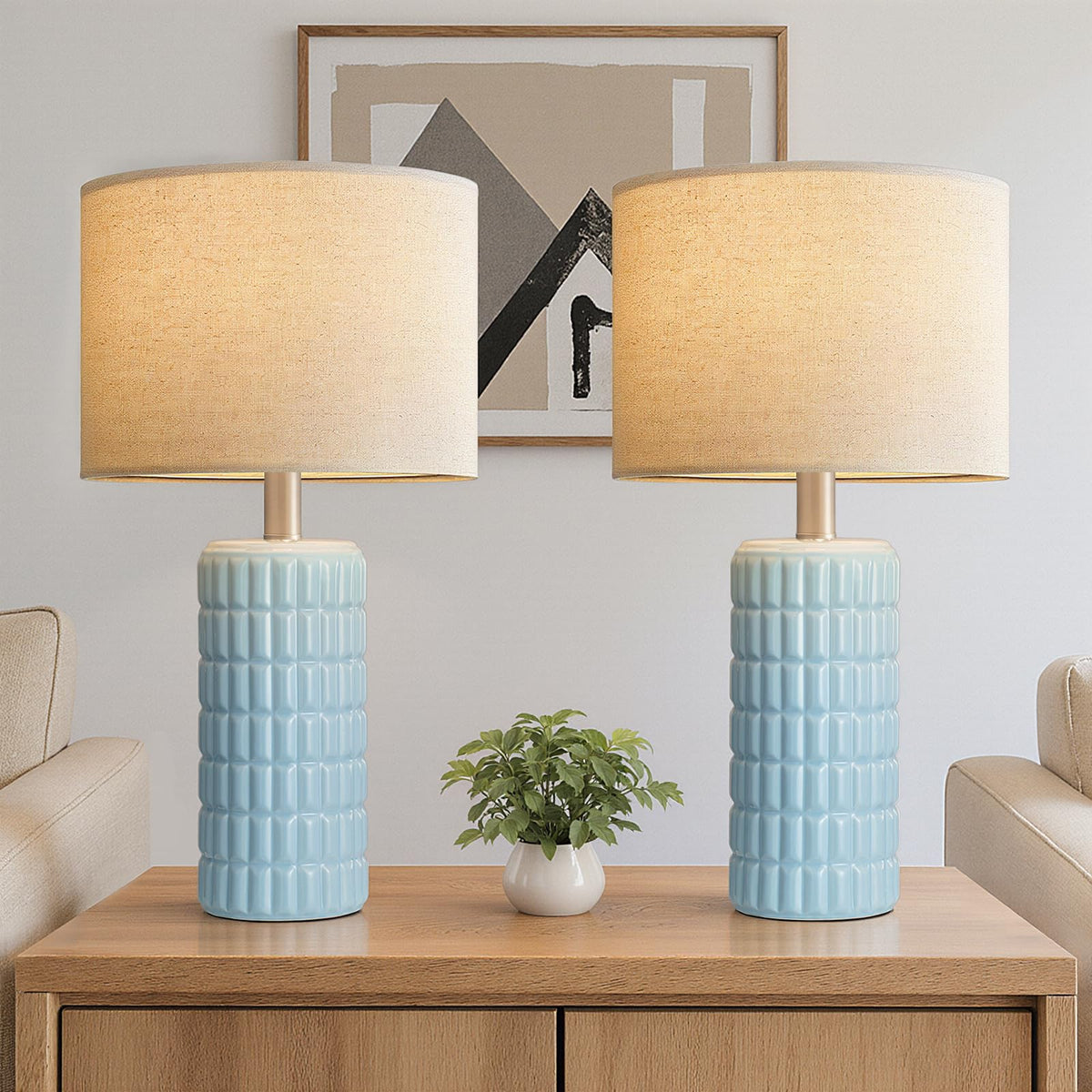Seealle 23" Modern Ceramic Table Lamps Set of 2, Lamps for Bedroom, White