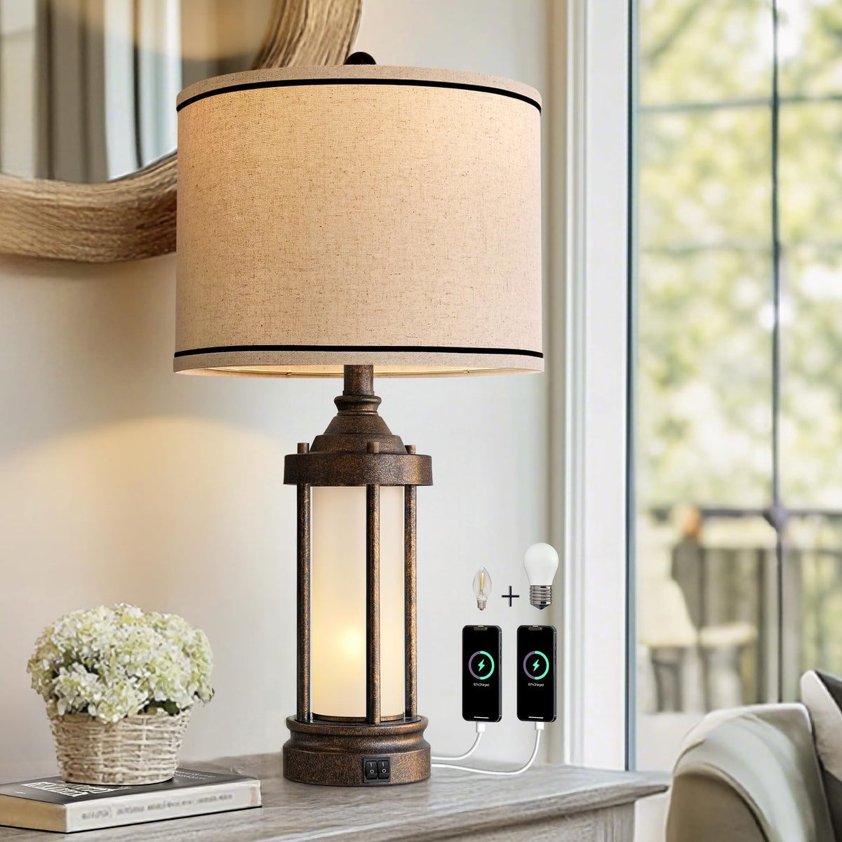 23.75" Retro Farmhouse Black Table Lamp for Living Room Bedroom Nightstand