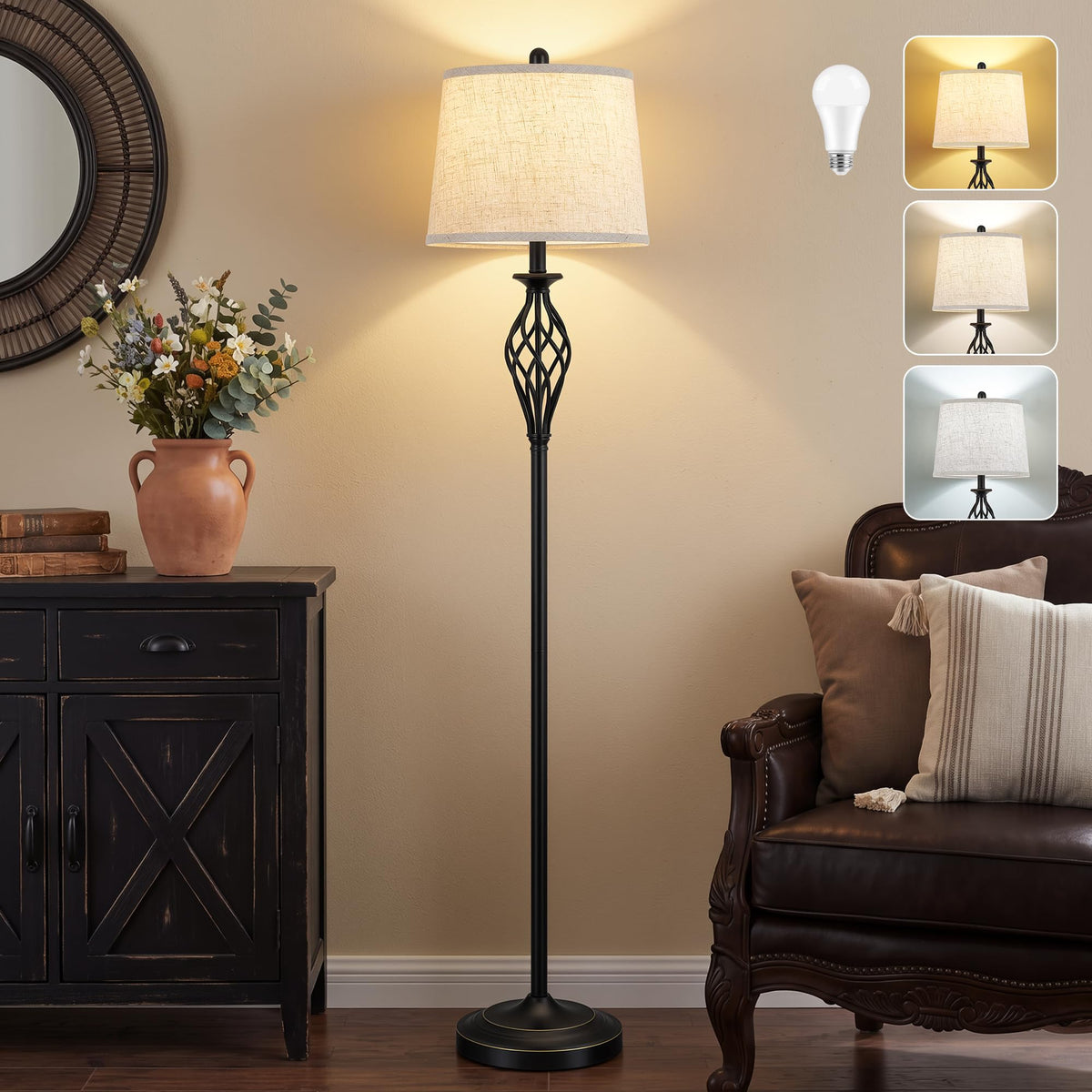 EJIAXIN Floor Lamps for Living Room - 62" Farmhouse Vintage Standing Lamp