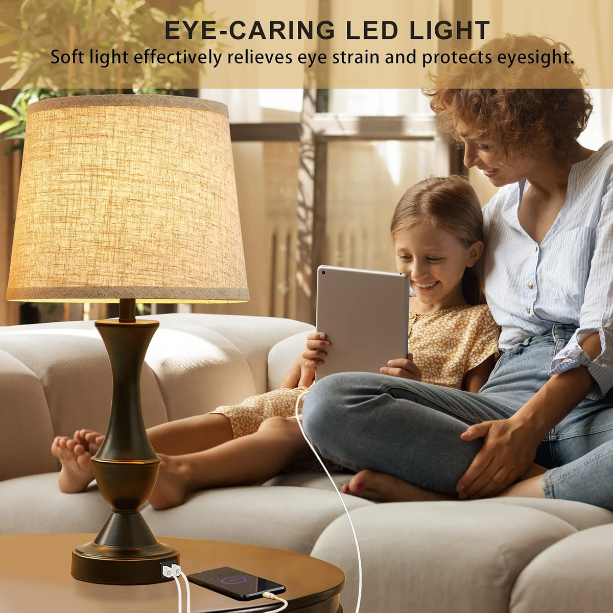 Luvkczc Upgraded Touch Table Lamps Set of 2, 22" Tall Bedside Lamps
