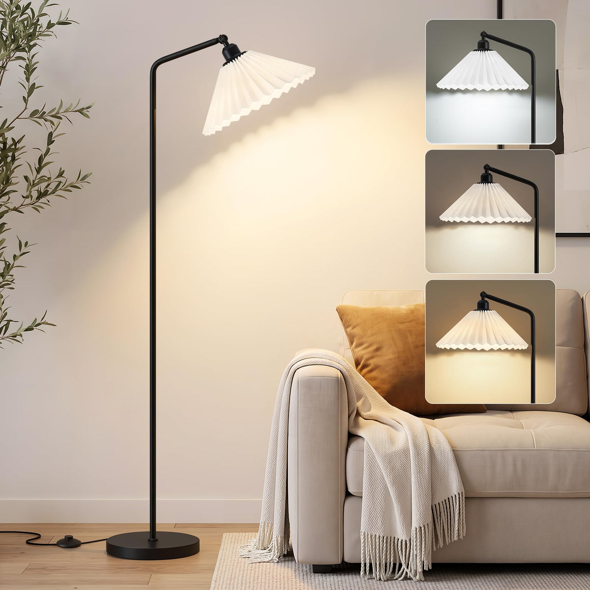 Floor Lamps for Living Room & Bedroom, 63" Modern Tall Standing Lamp, 3CCT