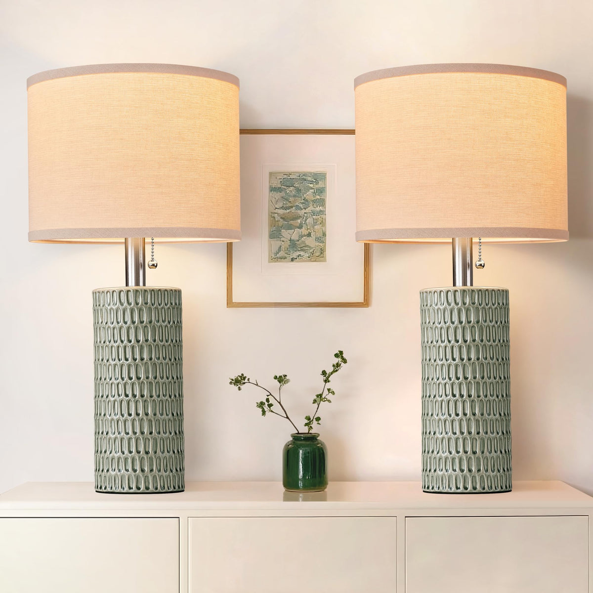 Reaketon 20.5”Modern Ceramic Table Lamps for Bedroom Set of 2, Dark Blue