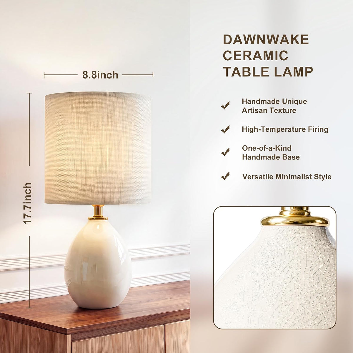 Dawnwake 17.7" Ceramic Table Lamps Set of 2 for Living Room Bedroom, Cream