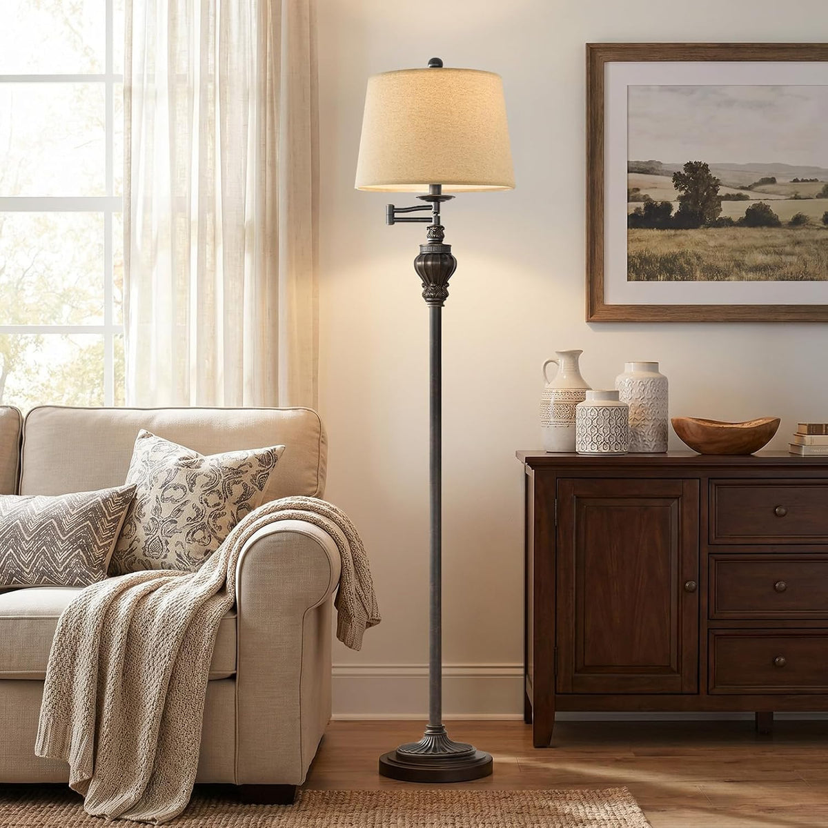 Vintage Floor Lamp with 350° Adjustable Swing Arm 61" Lamps for Living Room