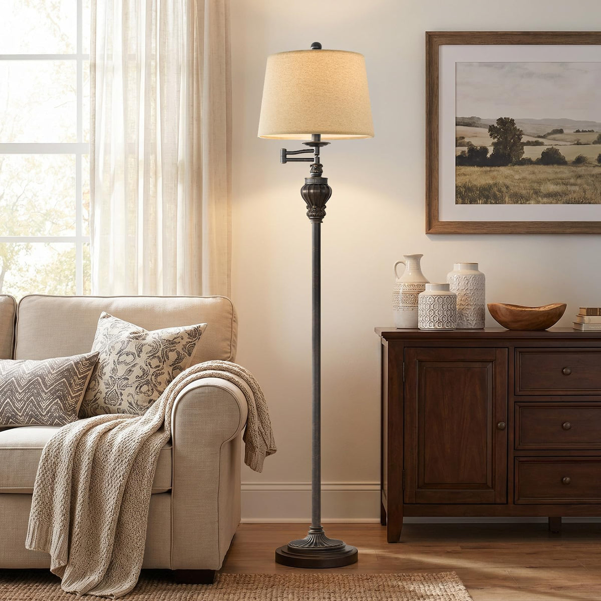 Vintage Floor Lamp with 350° Adjustable Swing Arm 61" Lamps for Living Room